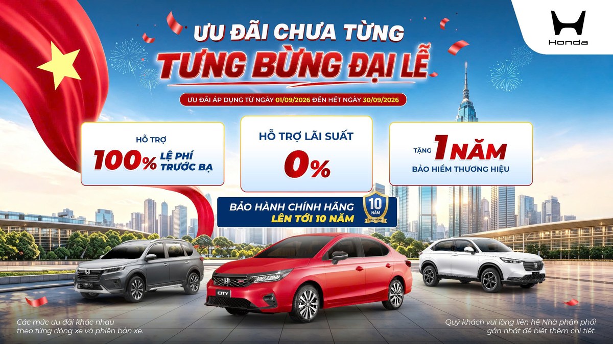 Honda Việt Nam công bố chương trình khuyến mại ô tô tháng 9/2026 - Ưu đãi chưa từng, tưng bừng đại lễ